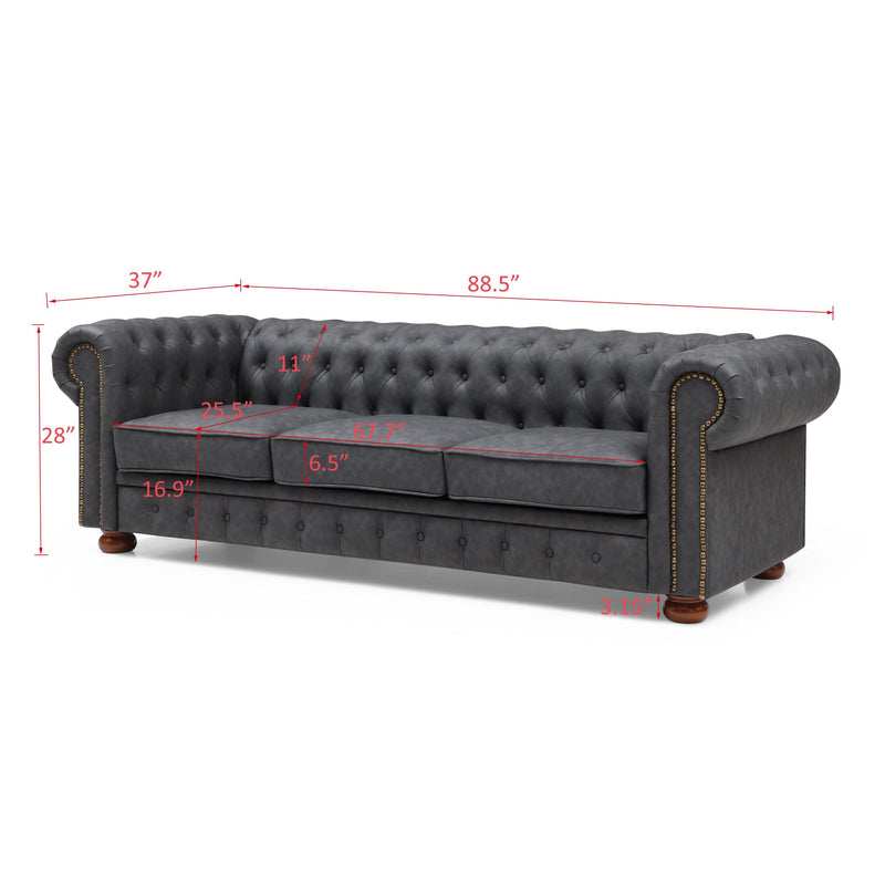 Classic Chesterfield Sofa Dark Grey Faux Leather - Urban Living Furniture (Los Angeles, CA)