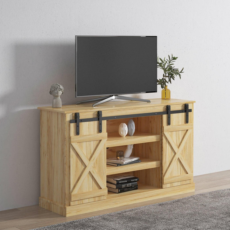 Farmhouse Sliding Barn Door TV Stand for TV up to 60 Inch Flat Screen Media Console TableStorage Cabinet Wood Entertainment Center Sturdy Ranch Rustic Style