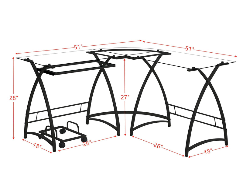 ACME Dazenus Computer Desk in Clear Glass & Black Finish OF00039 - Urban Living Furniture (Los Angeles, CA)