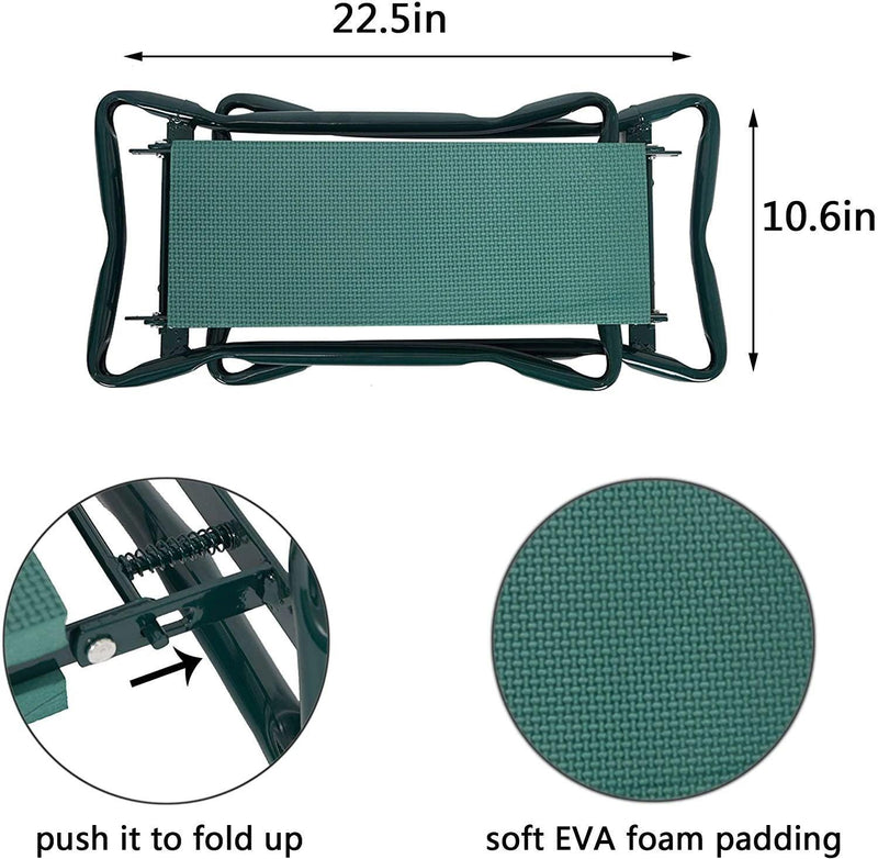 Outdoor 2-in-1 Garden Stool and Kneeler, Garden Bench with Tool Bags, Kneeling Pad, Gift for Parent, Portable, Green - Urban Living Furniture (Los Angeles, CA)