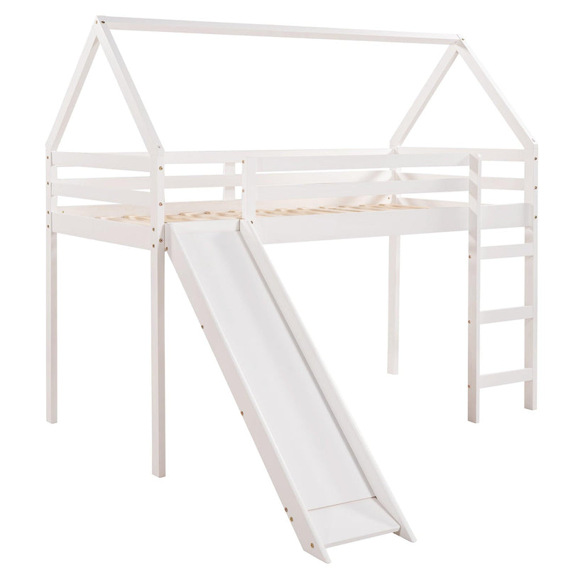 Twin Size Loft Bed with Slide, House Bed with Slide,White - Urban Living Furniture (Los Angeles, CA)