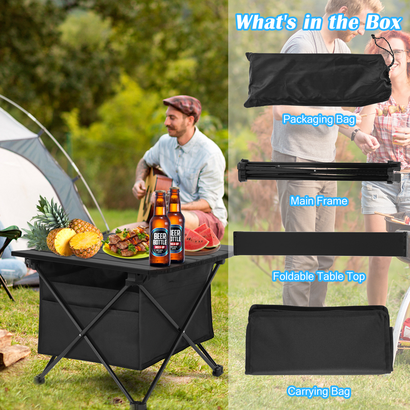 Portable Folding Aluminum Alloy Table with High-CapacityStorage and Carry Bag for Camping, Traveling, Hiking, Fishing, Beach, BBQ, Small, Black - Urban Living Furniture (Los Angeles, CA)