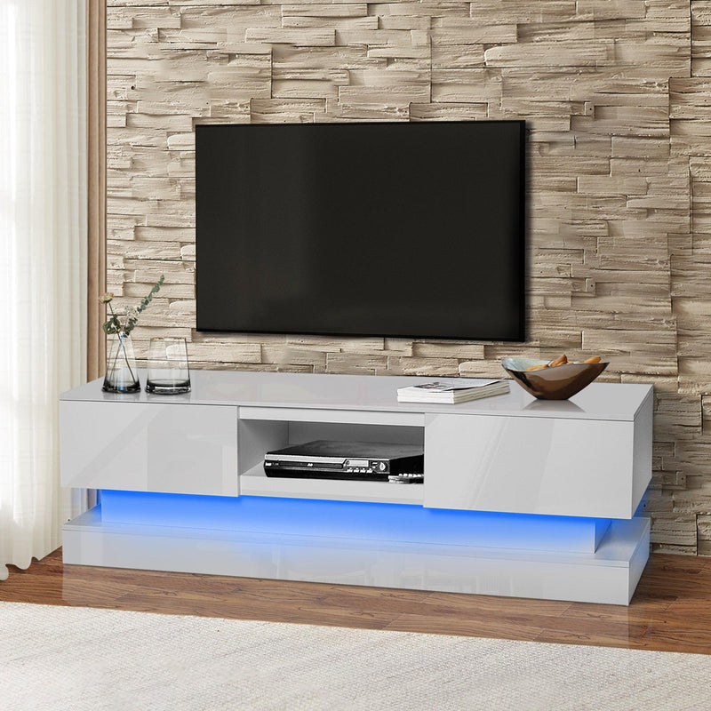 51.18inch  WHITE morden TV Stand with LED Lights,high glossy front TV Cabinet,can be assembled in Lounge Room, Living Room or Bedroom,color:WHITE - Urban Living Furniture (Los Angeles, CA)