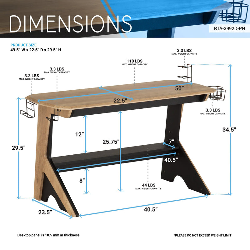 Techni Mobili Home Office Computer Writing Desk Workstation  with  Two Cupholders and a Headphone Hook- Pine - Urban Living Furniture (Los Angeles, CA)