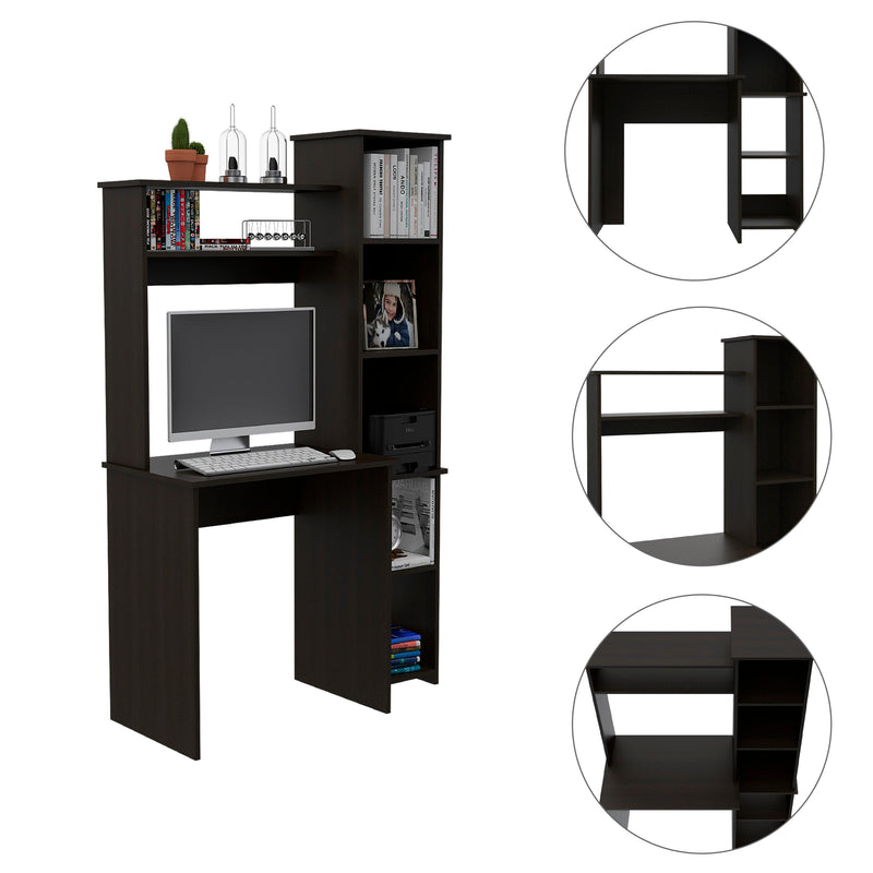 Marston 6-Shelf Writing Desk with Built-in Bookcase Black Wengue - Urban Living Furniture (Los Angeles, CA)