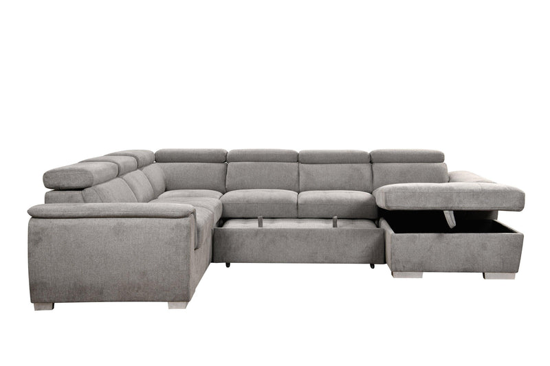 125"Modern U Shaped 7-seat Sectional Sofa Couch with Adjustable Headrest, Sofa Bed withStorage Chaise-Pull Out Couch Bed for Living Room ,Light Gray - Urban Living Furniture (Los Angeles, CA)