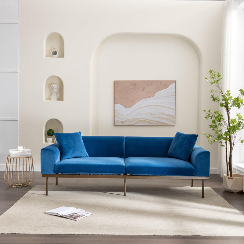 Modern Velvet Sofa with Metal Legs,Loveseat Sofa Couch with Two Pillows for Living Room and Bedroom,Blue - Urban Living Furniture (Los Angeles, CA)