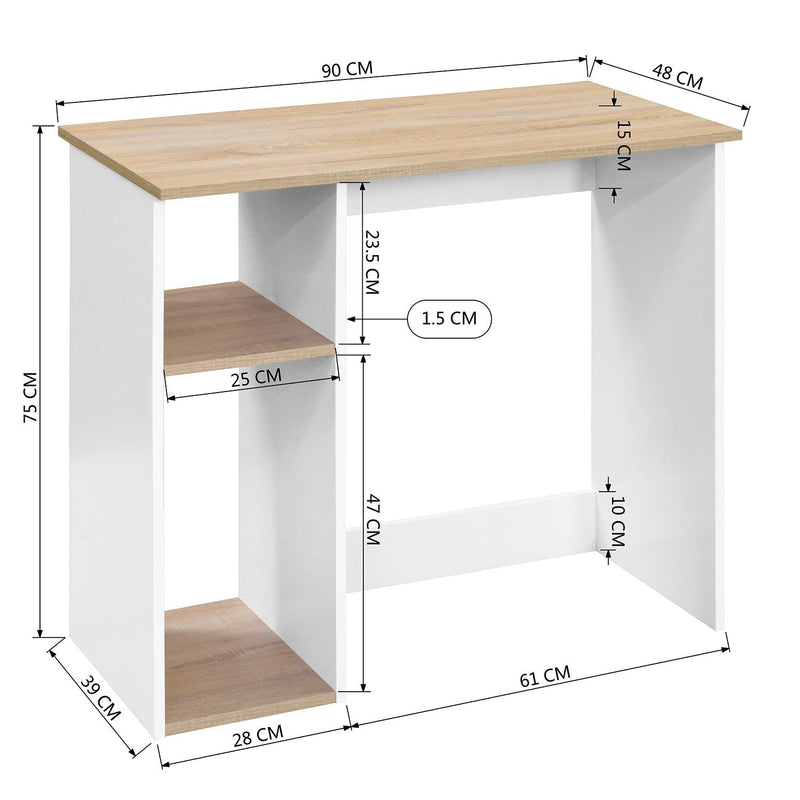 Full Wooden computer desk with 2 layers, 35.4" W x 18.9" D x 29.5" H, Oak & White - Urban Living Furniture (Los Angeles, CA)