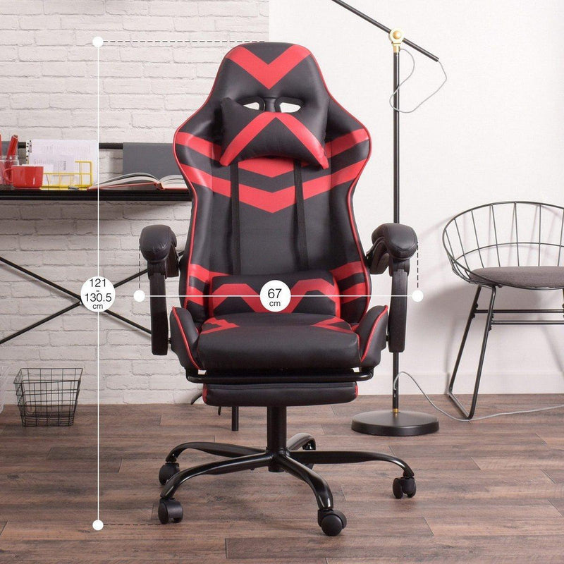 Gaming Office High Back Computer Leather Desk Mesh Ergonomic 180 Degrees Adjustable Swivel Task Chair with Headrest and Lumbar Support, & Footrest , Red - Urban Living Furniture (Los Angeles, CA)