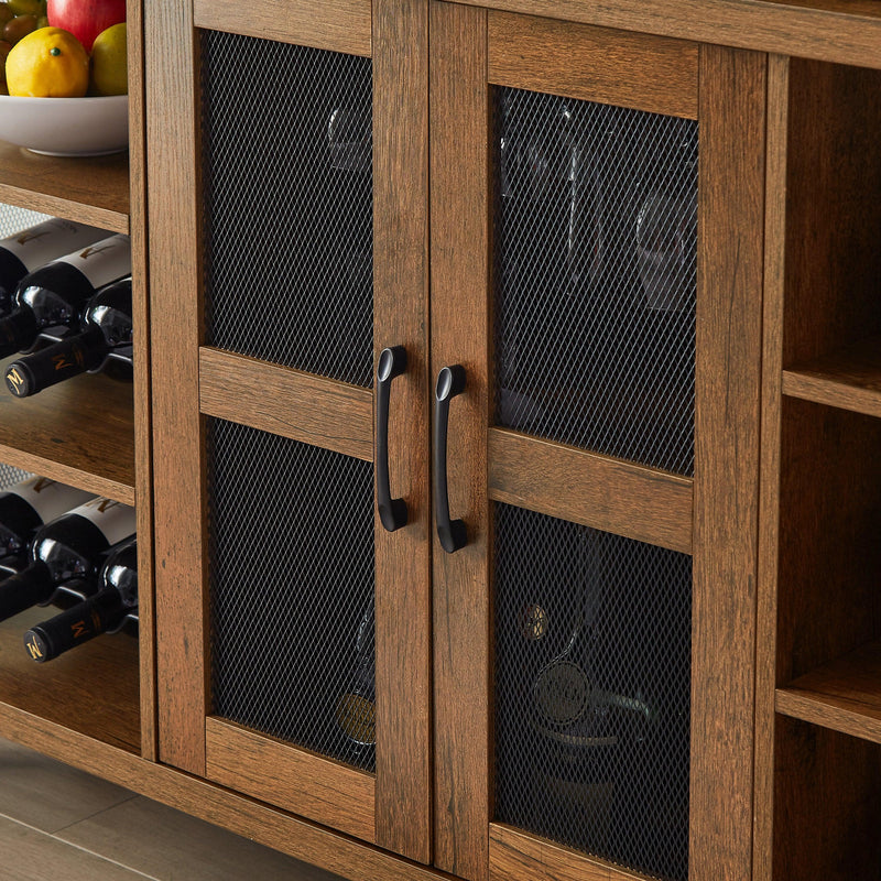Industrial Wine Bar Cabinet, LiquorStorage Credenza, Sideboard with Wine Racks & Stemware Holder (Hazelnut Brown, 55.12''w x 13.78''d x 30.31' ' h)