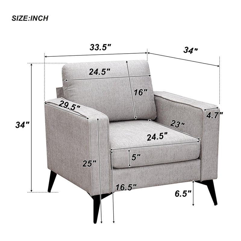 Modern 3-Piece Sofa Sets with Sturdy Metal Legs,Chenille Upholstered Couches Sets Including 3-Seat Sofa, Loveseat and Single Chair for Living Room Furniture Set (1+2+3 Seat) - Urban Living Furniture (Los Angeles, CA)