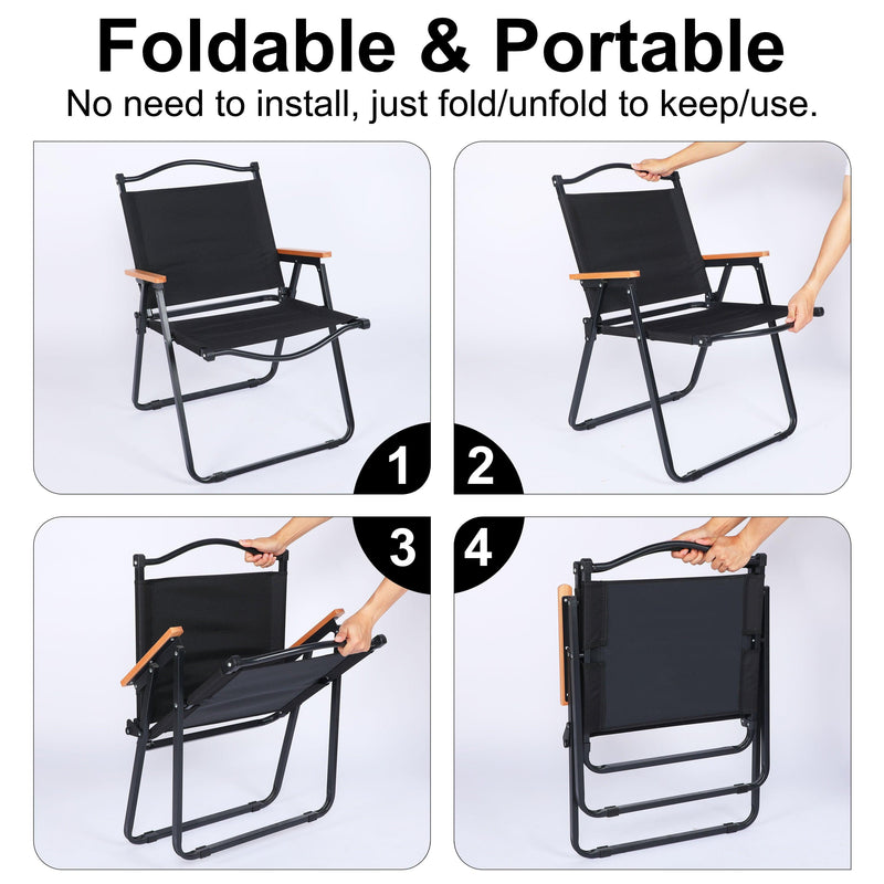 Folding Camping Chair for Adults with Handle andStorage Bag, Small Size, 253lbs Load Bearing Collapsible Outdoor Furniture for Leisure, Beach, Picnic, Hiking, Fishing (Color: Black), S