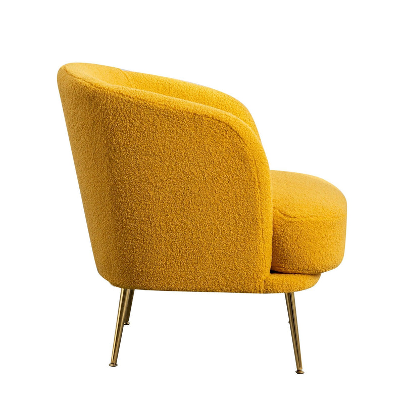 30.32"W Accent Chair Upholstered Curved Backrest Reading Chair Single Sofa Leisure Club Chair with Golden Adjustable Legs For Living Room Bedroom Dorm Room (Mustard Boucle)