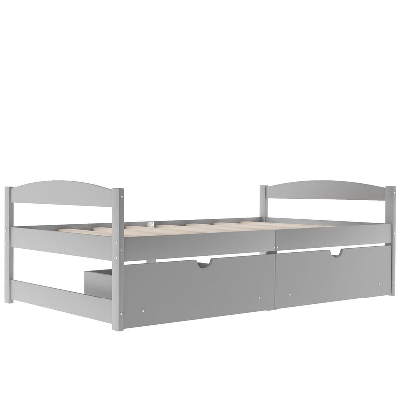 Twin size platform bed, with two drawers, gray