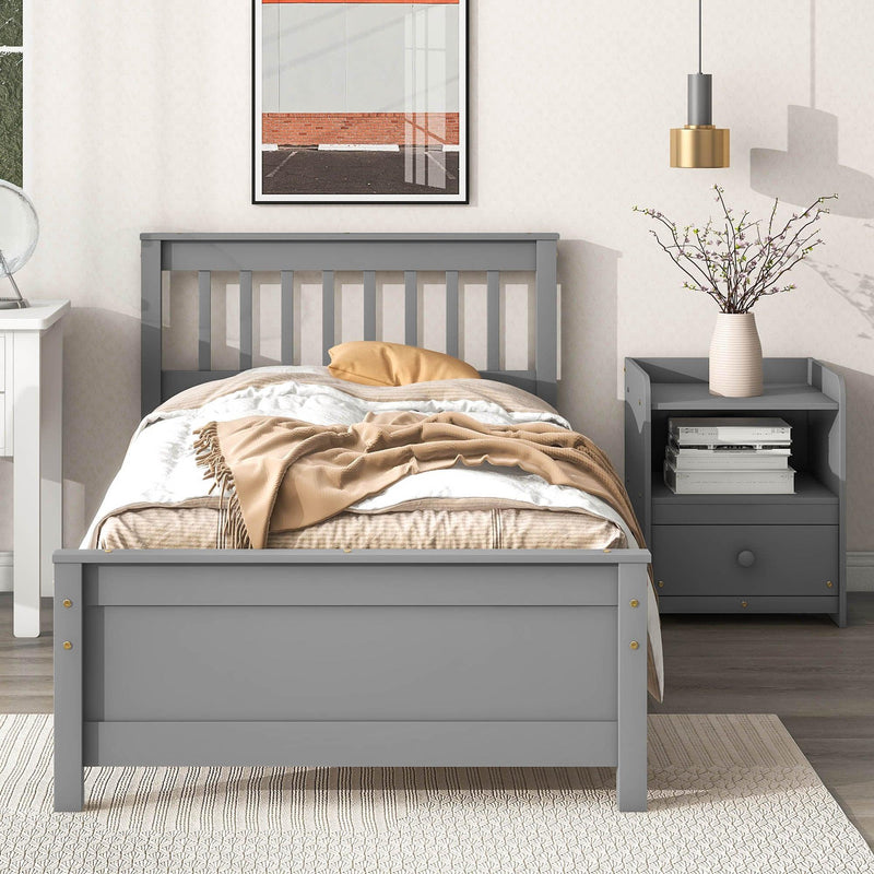 Twin Bed with Headboard and Footboard for Kids, Teens, Adults,with a Nightstand,Grey