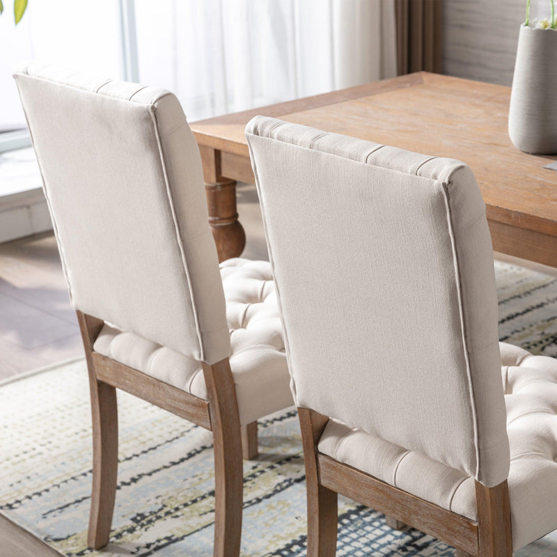 Mid-Century Wooden Frame Linen Fabric Tufted Upholstered Dining Chair,Set of 2,Cream - Urban Living Furniture (Los Angeles, CA)