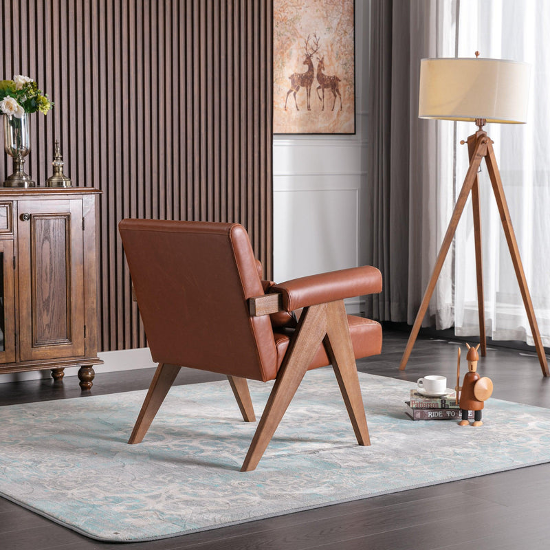 Accent chair, KD rubber wood legs with Walnut finish. PU leather cover the seat. With a cushion.Brown - Urban Living Furniture (Los Angeles, CA)