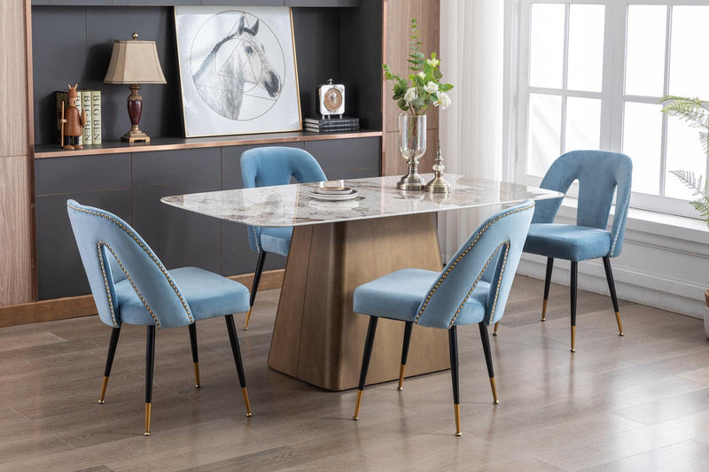 Akoya CollectionModern | Contemporary Velvet Upholstered Dining Chair with Nailheads and Gold Tipped Black Metal Legs, Light Blue，Set of 2 - Urban Living Furniture (Los Angeles, CA)