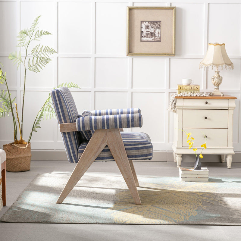 Accent chair, KD rubber wood legs with black finish. Fabric cover the seat. With a cushion.Blue Stripe - Urban Living Furniture (Los Angeles, CA)