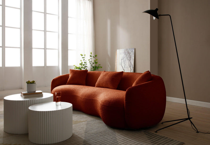 Mid CenturyModern Curved Sofa,  Boucle Fabric Couch for Bedroom, Office, Apartment, Orange - Urban Living Furniture (Los Angeles, CA)