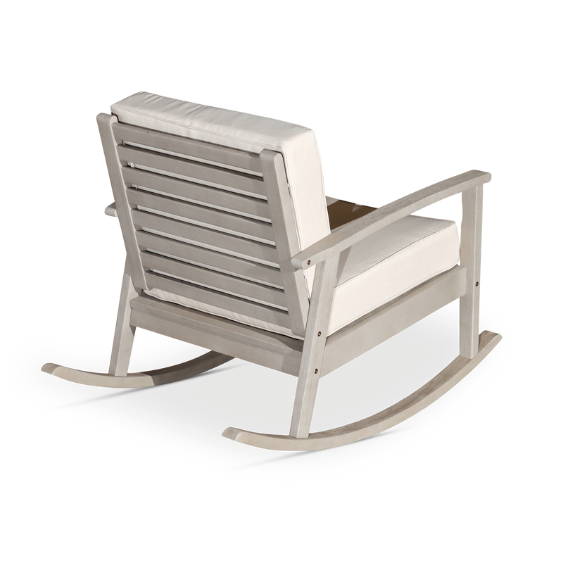 Eucalyptus Rocking Chair with Cushions -  Driftwood Gray Finish -  Burgundy Cushions