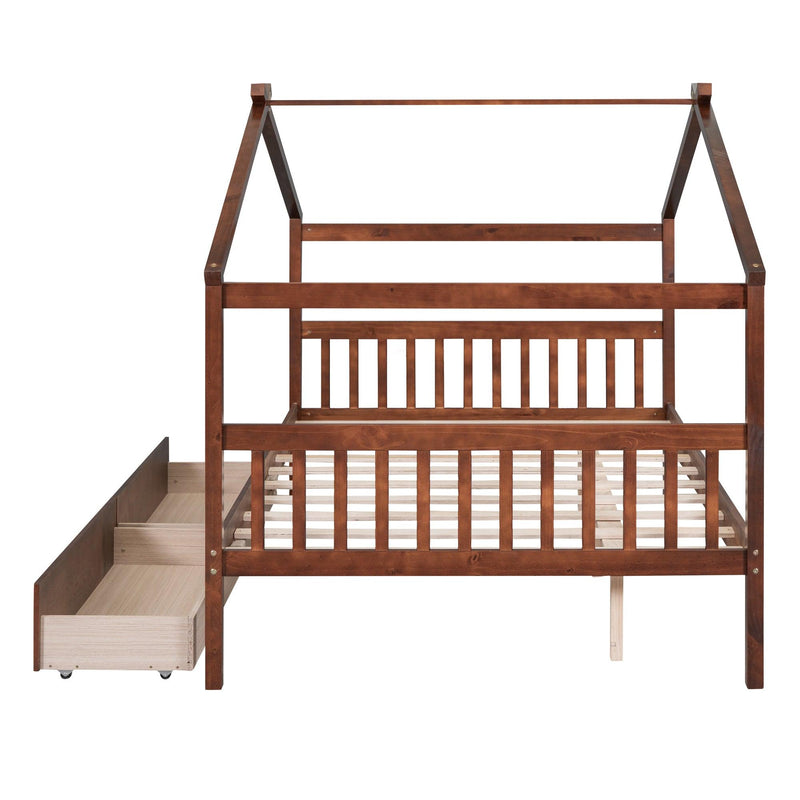 Full Size Wooden House Bed with Drawers, Walnut - Urban Living Furniture (Los Angeles, CA)