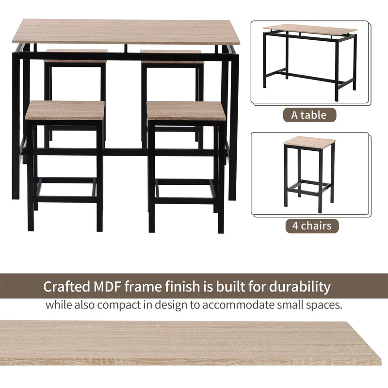 5-Piece Kitchen Counter Height Table Set, Industrial Dining Table with 4 Chairs (Oak) - Urban Living Furniture (Los Angeles, CA)