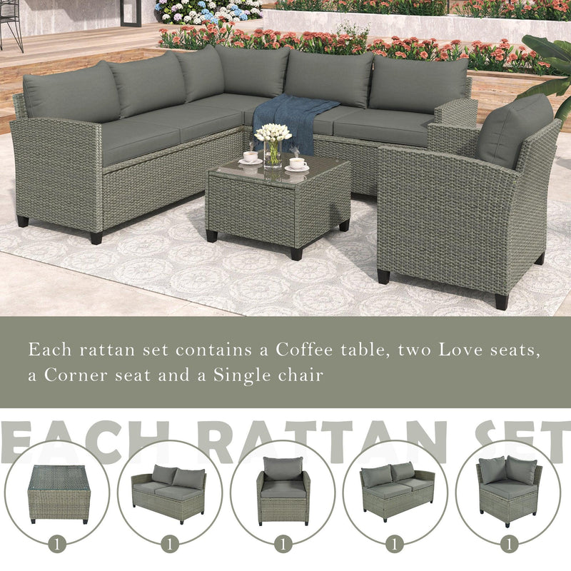 Patio Furniture Set, 5 Piece Outdoor Conversation Set，with Coffee Table, Cushions and Single Chair
