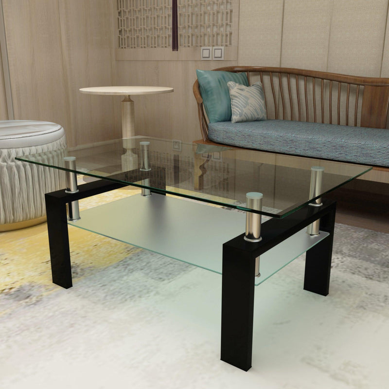 Rectangle Black Glass Coffee Table, Clear Coffee Table,Modern Side Center Tables for Living Room, Living Room Furniture - Urban Living Furniture (Los Angeles, CA)