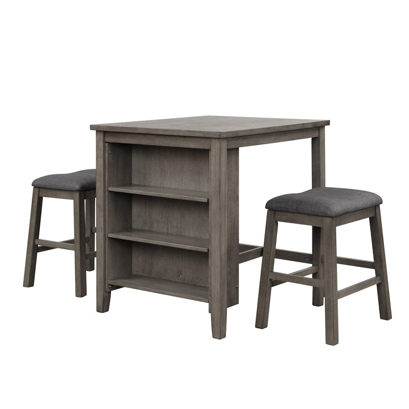 3 Piece Dining Table with Padded Stools, Table Set withStorage Shelf,Dark Gray - Urban Living Furniture (Los Angeles, CA)