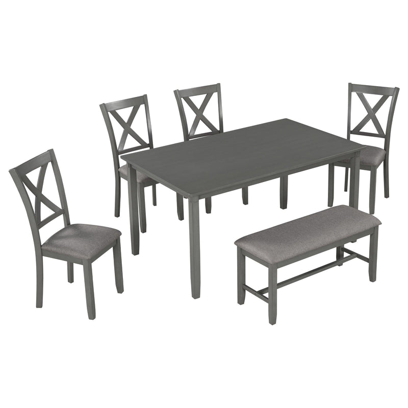 6-Piece Kitchen Dining Table Set Wooden Rectangular Dining Table, 4 Fabric Chairs and Bench Family Furniture (Gray) - Urban Living Furniture (Los Angeles, CA)