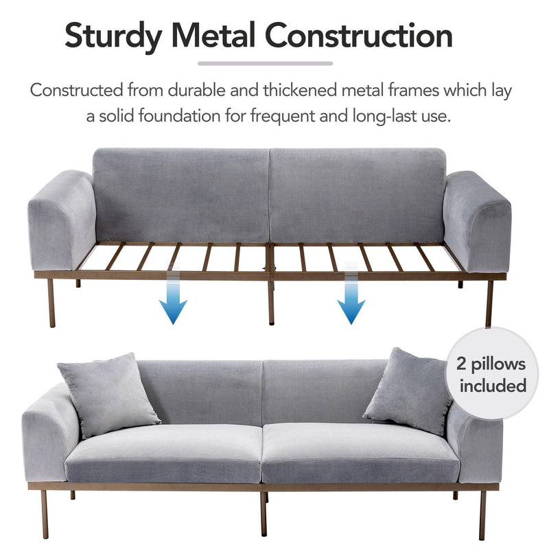 Modern Velvet Sofa with Metal Legs,Loveseat Sofa Couch with Two Pillows for Living Room and Bedroom,Grey - Urban Living Furniture (Los Angeles, CA)