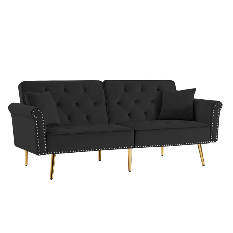 Modern Velvet Tufted Sofa Couch with 2 Pillows and Nailhead Trim, Loveseat Sofa Futon Sofa Bed with Metal Legs  for Living Room. - Urban Living Furniture (Los Angeles, CA)