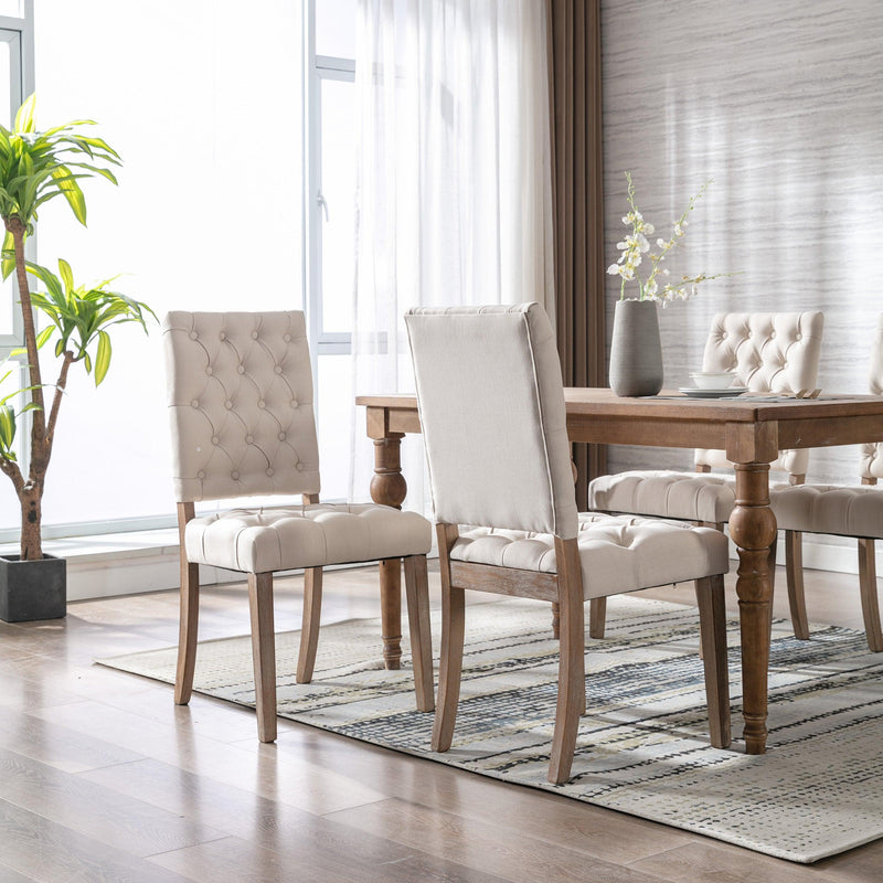 Mid-Century Wooden Frame Linen Fabric Tufted Upholstered Dining Chair,Set of 2,Cream - Urban Living Furniture (Los Angeles, CA)