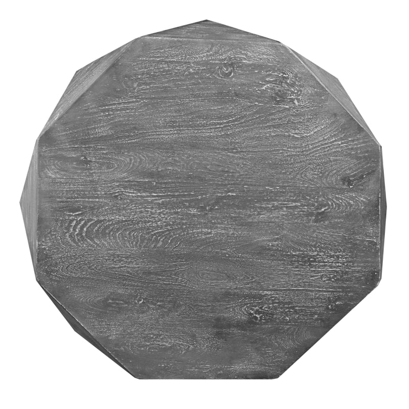 Ashton 34 Inch Handcrafted ManWood Coffee Table, Faceted Diamond Design, Drum Shape, Rustic Gray - Urban Living Furniture (Los Angeles, CA)