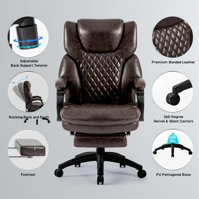 High Back Big & Tall 400lb Office Chair with Footrest Bonded Leather Ergonomic Executive Desk Computer Swivel Chair - Urban Living Furniture (Los Angeles, CA)