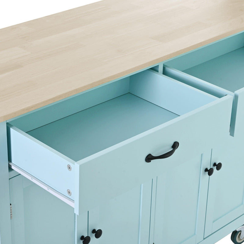 Kitchen Island Cart with 4 Door Cabinet and Two Drawers and 2 Locking Wheels - Solid Wood Top, Adjustable Shelves, Spice & Towel Rack（Mint Green） - Urban Living Furniture (Los Angeles, CA)