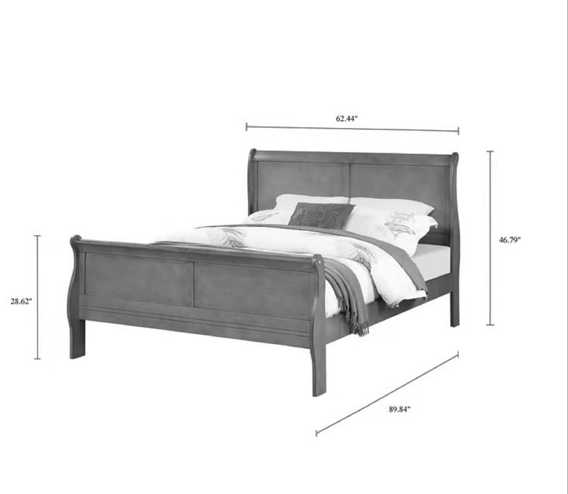 Louis Phillipe White Finish Queen Size Panel Sleigh Bed Solid Wood Wooden Bedroom Furniture - Urban Living Furniture (Los Angeles, CA)