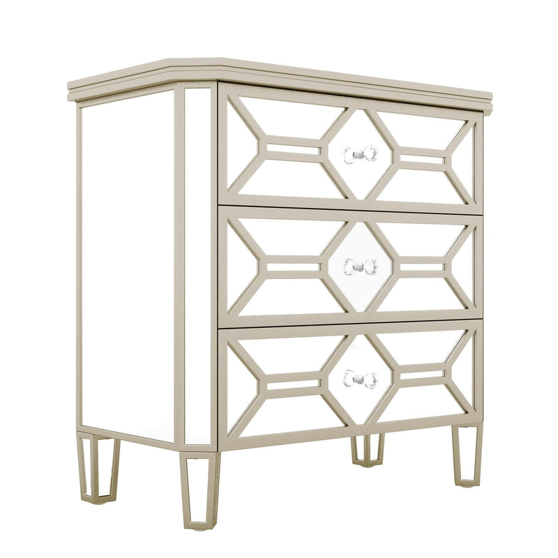 Elegant Mirrored 3-Drawer Chest with Golden LinesStorage Cabinet for Living Room, Hallway, Entryway - Urban Living Furniture (Los Angeles, CA)