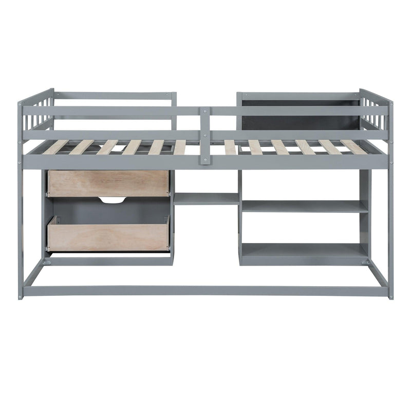 Twin Size Low Loft Bed with Rolling Desk, Shelf and Drawers - Gray - Urban Living Furniture (Los Angeles, CA)