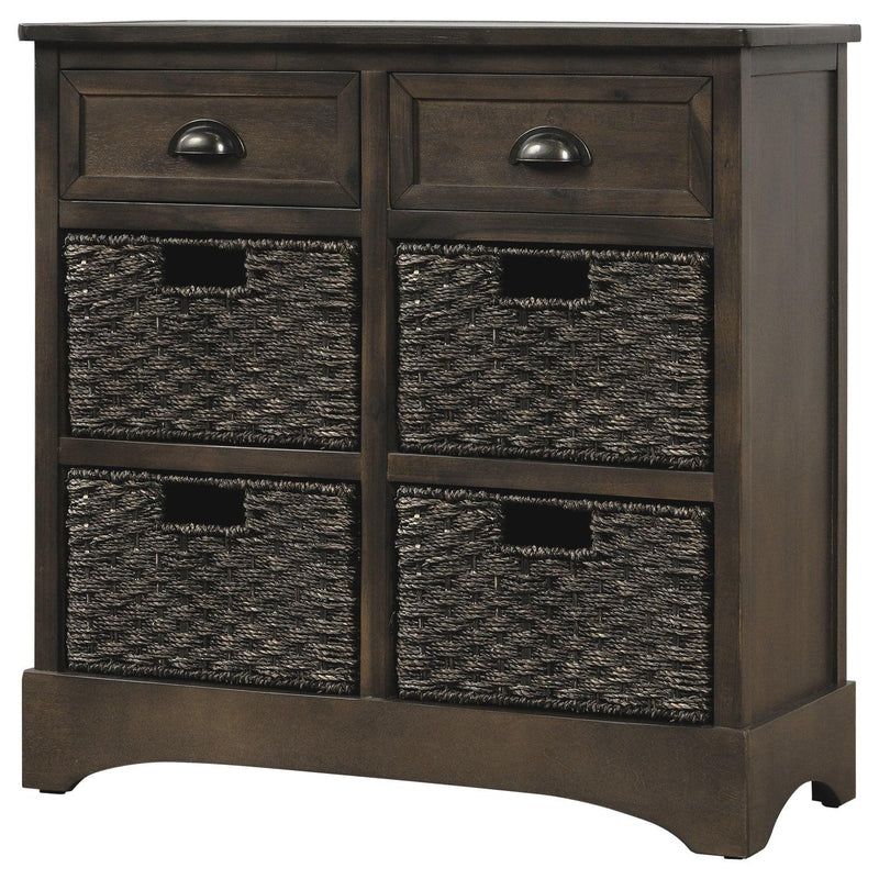RusticStorage Cabinet with Two Drawers and Four  Classic Rattan Basket for Dining Room/Living Room (Brown Gray)