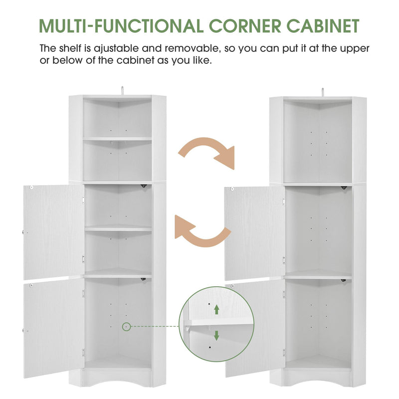 Tall Bathroom Corner Cabinet, FreestandingStorage Cabinet with Doors and Adjustable Shelves, MDF Board, White - Urban Living Furniture (Los Angeles, CA)