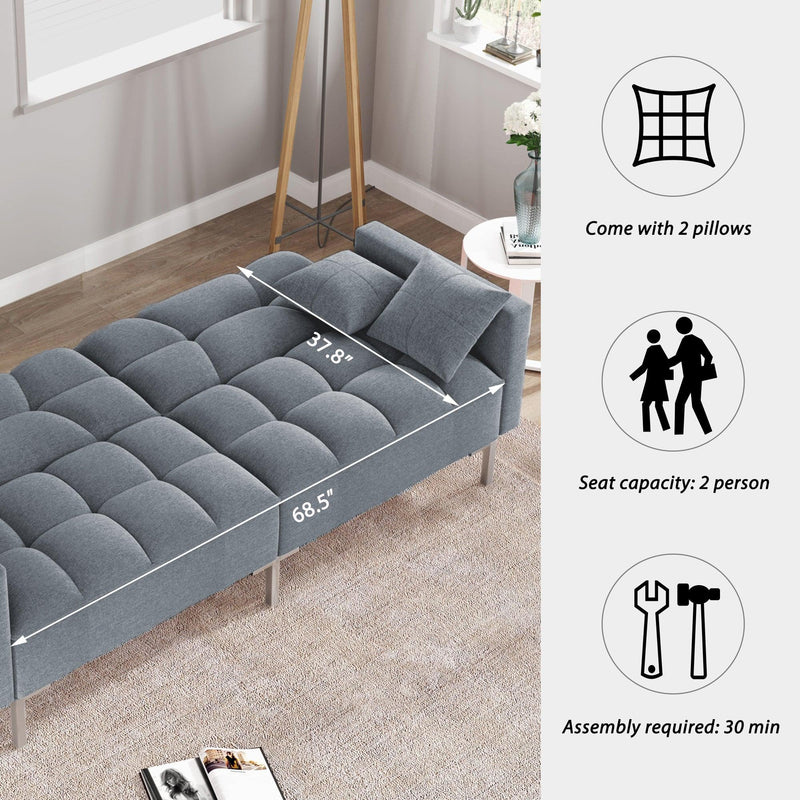 Linen UpholsteredModern Convertible Folding Futon Sofa Bed for Compact Living Space, Apartment, Dorm