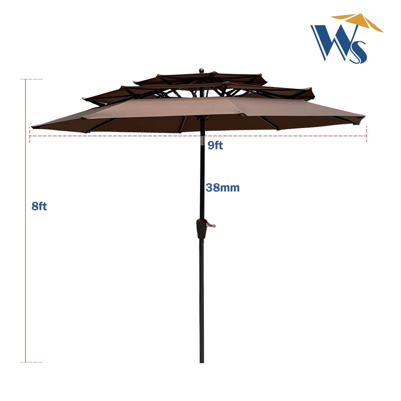 9Ft 3-Tiers Outdoor Patio  Umbrella with Crank and tilt and Wind Vents for Garden Deck  Backyard Pool Shade Outside Deck Swimming Pool - Urban Living Furniture (Los Angeles, CA)