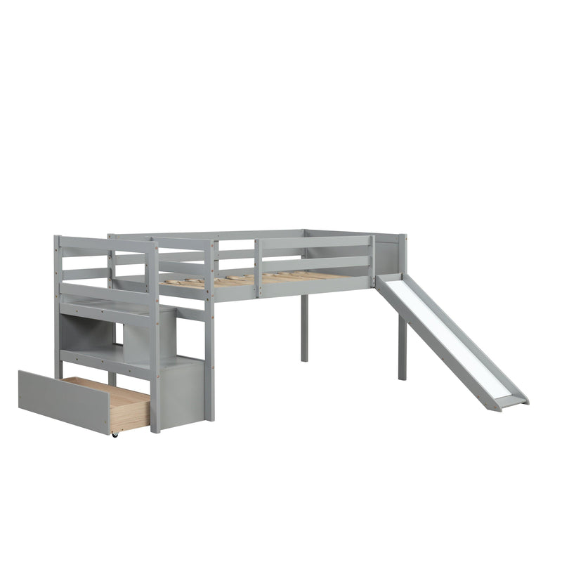 Twin Low Loft Bed with Stairs and Slide - Urban Living Furniture (Los Angeles, CA)