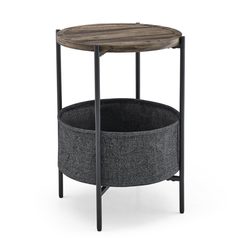 Modern Accent End Table withStorage Basket，Grey Cloth Bag and Brown Top （18“x18”x24“） - Urban Living Furniture (Los Angeles, CA)