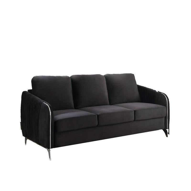 Hathaway Black Velvet Fabric Sofa Loveseat Living Room Set