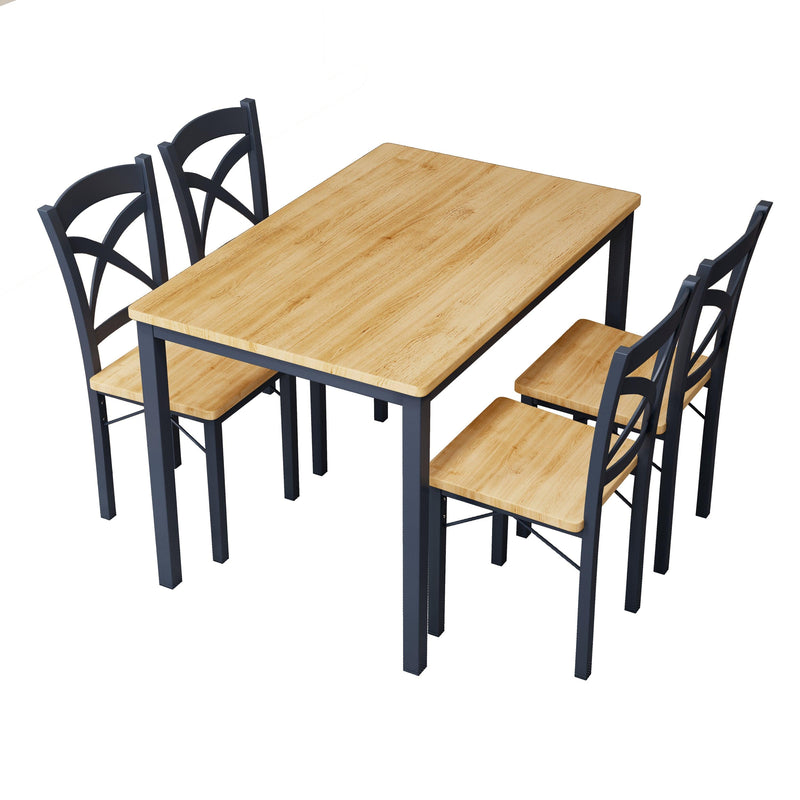 5-Piece Dining Table Set Home Kitchen Table and Chairs Industrial Wooden Dining Set with Metal Frame and 4 Chairs, Oak - Urban Living Furniture (Los Angeles, CA)