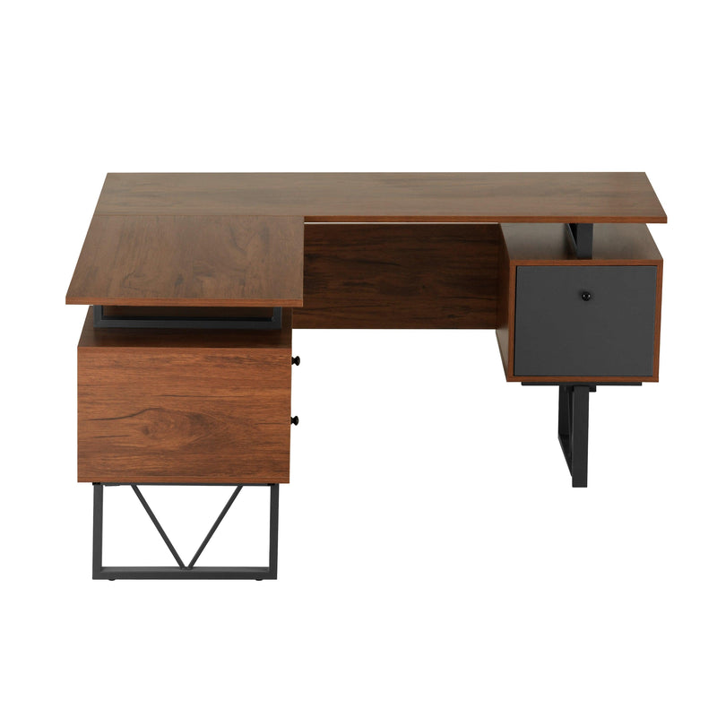 Techni Mobili Reversible L-Shape Computer Desk with Drawers and File Cabinet, Walnut - Urban Living Furniture (Los Angeles, CA)