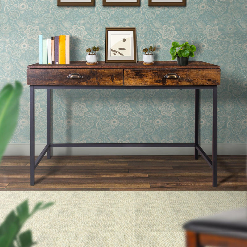 Industrial Grained Wooden Computer Desk with 2 Drawers, Brown and Black - Urban Living Furniture (Los Angeles, CA)